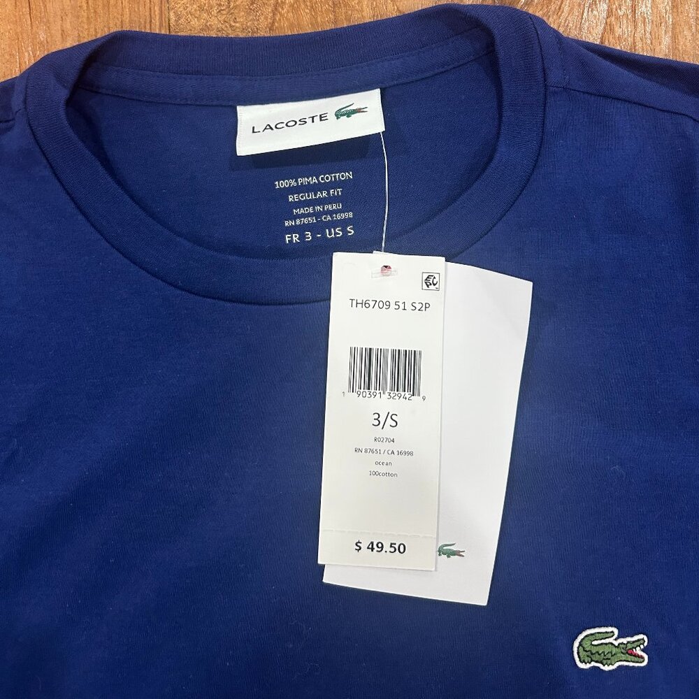 Lacoste Blue T-Shirt NWT Size Small - Picture 3 of 4